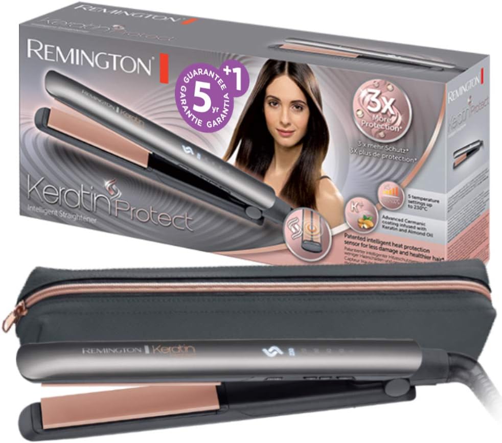 Remington - Lisseur Keratin Protect - céramique, capteur intelligent, écran LCD, soin kératine & huile d'amande - S8598