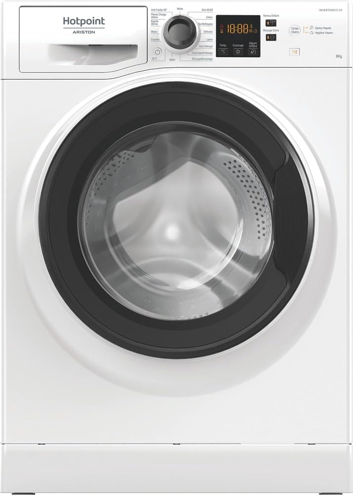 Hotpoint - Lave-linge série 8kg, 1400trs, écran digital, 85x59,5x60,5cm - NS8489WKFR