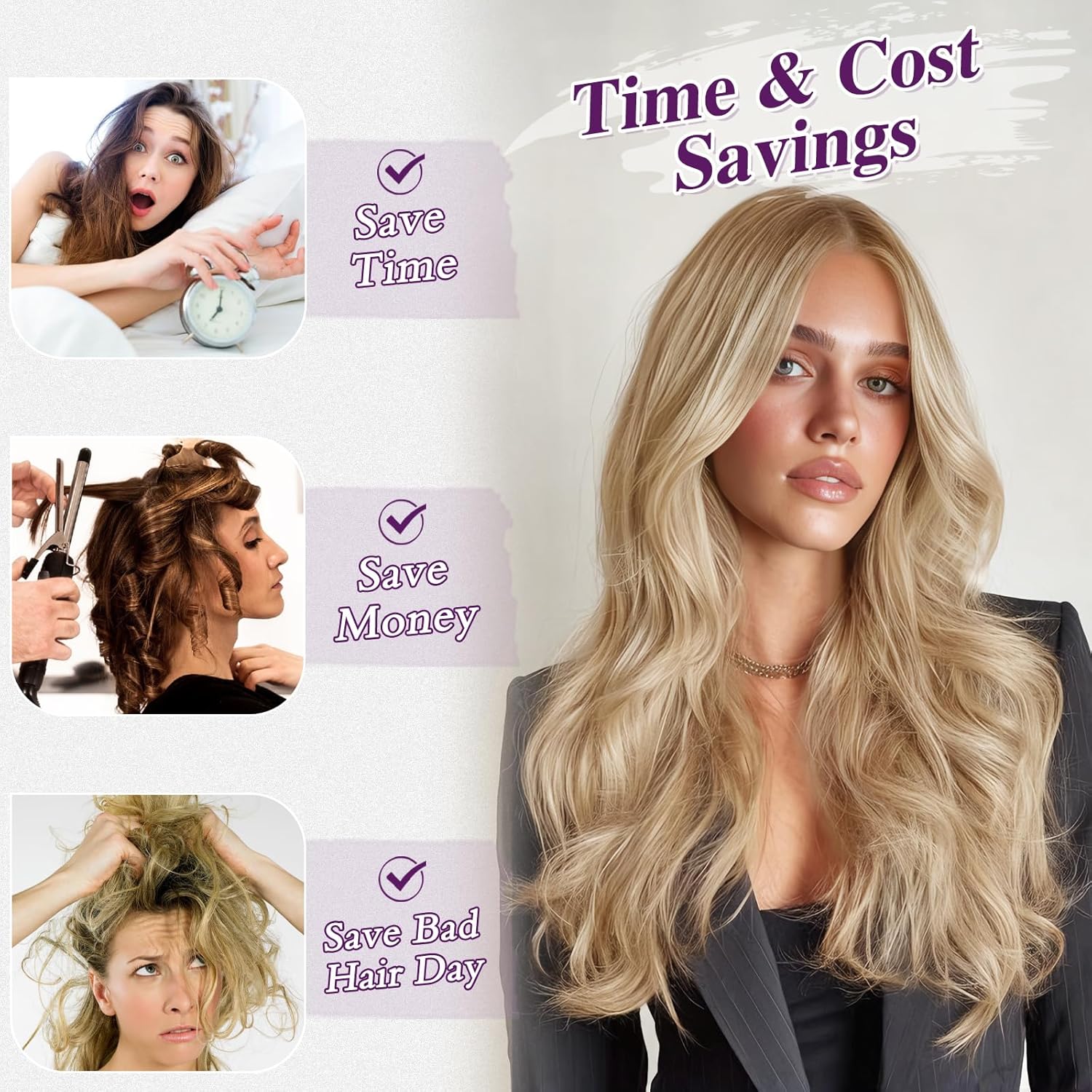 BARSDAR - Extension à clips ondulée 50cm, blond doré, 5pcs, synthétique