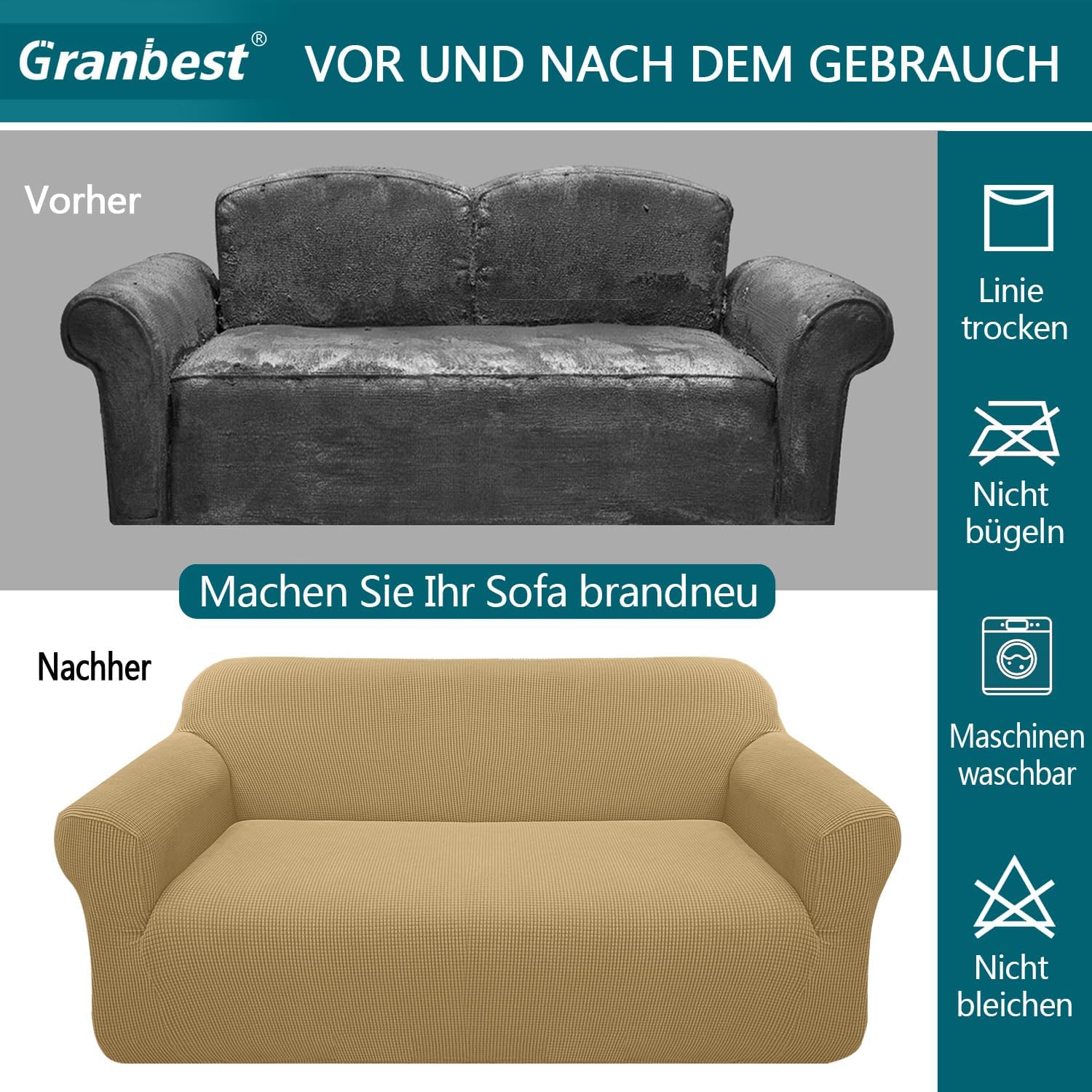 Granbest - housse canapé jacquard 2 places - extensible, protection animaux