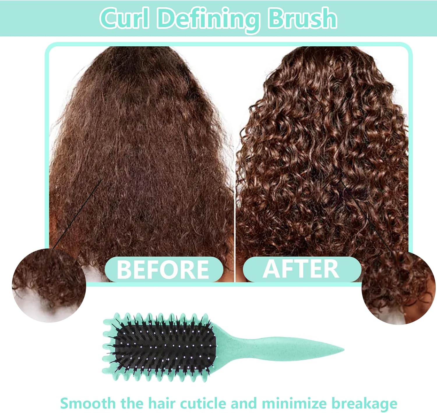 Brosse à boucler - 24cm - boucle, fixation, réduction frisottis, vert