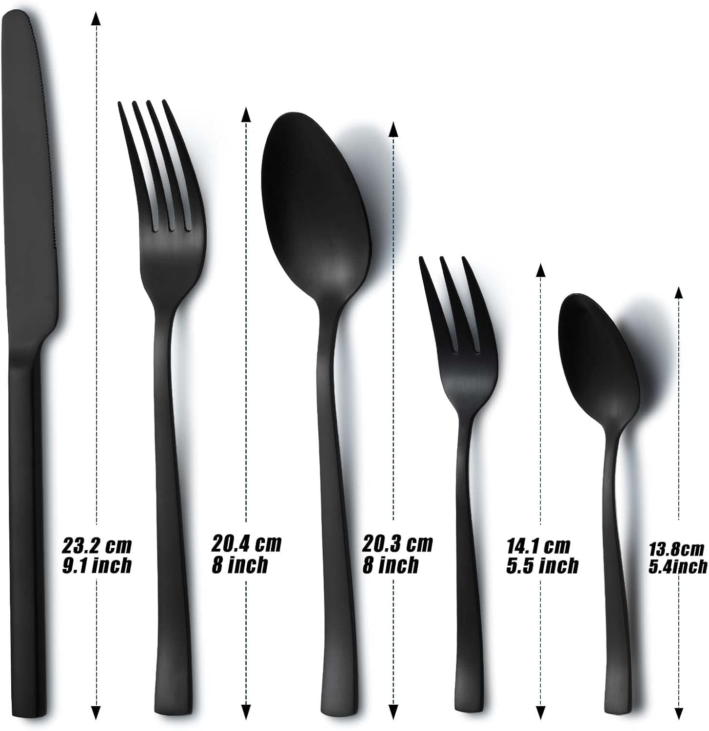 Hunnycook - Couverts 6 personnes - 30 pièces inox noir mat, poli miroir, lavable lave-vaisselle