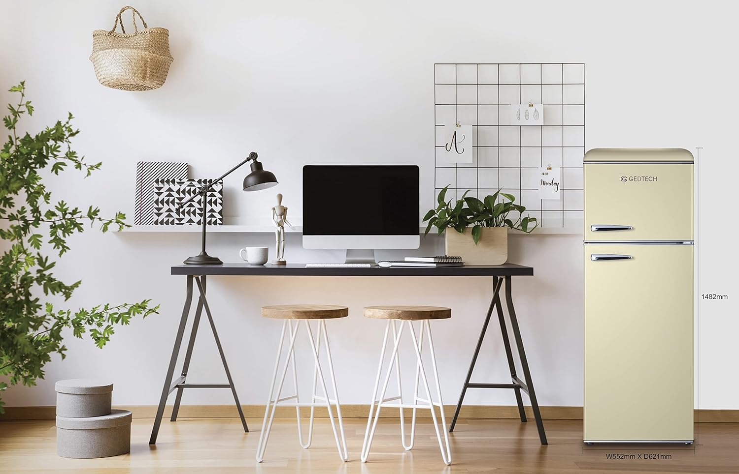 GEDTECH - Réfrigérateur vintage double porte 215L crème, classe E GDPV215CR