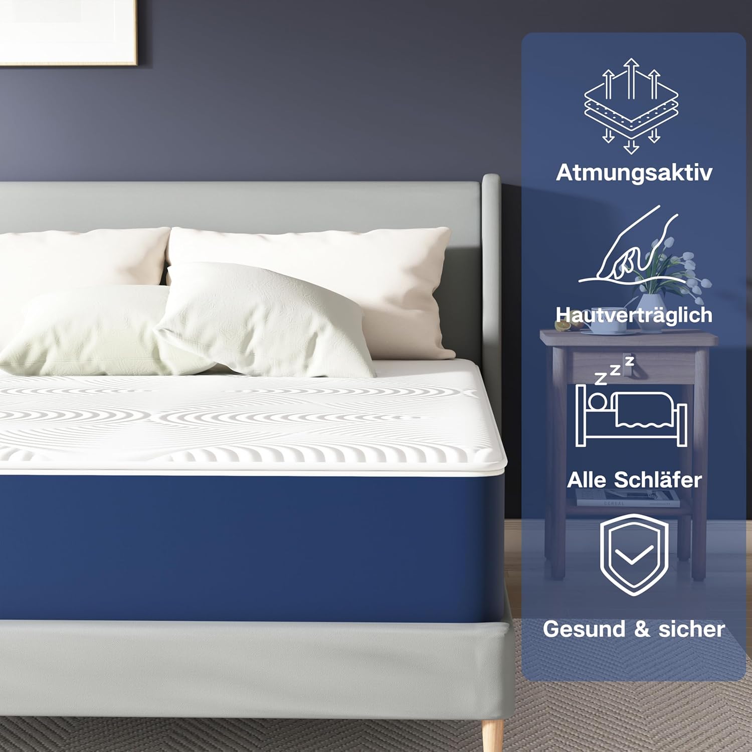 Matelas - 7 zones H3 - 140x190x25 cm - mousse froide, housse amovible