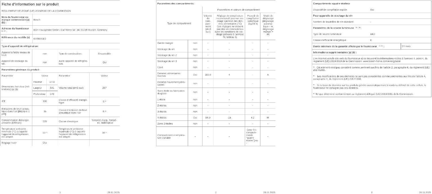 Bosch - combiné Série 2, 177.2x54.1 cm, charnières glissières - KIV865SE0