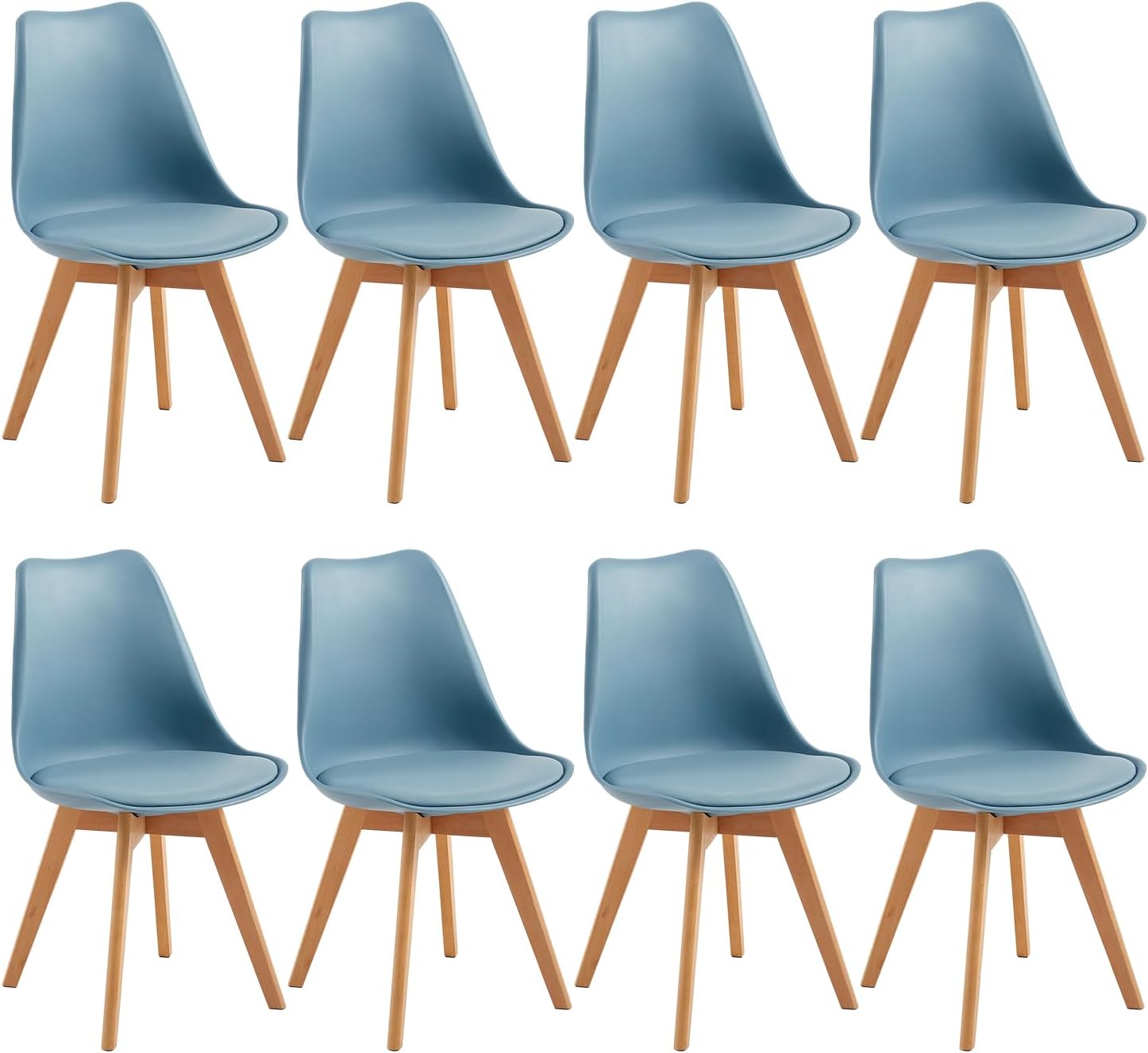 EGGREE - chaises salle à manger lot de 8 - bois hêtre - rembourrées bleues