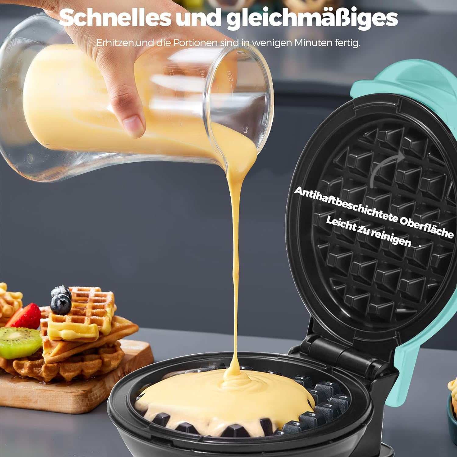 Mini gaufrier - rétro vert - compact - plaques antiadhésives