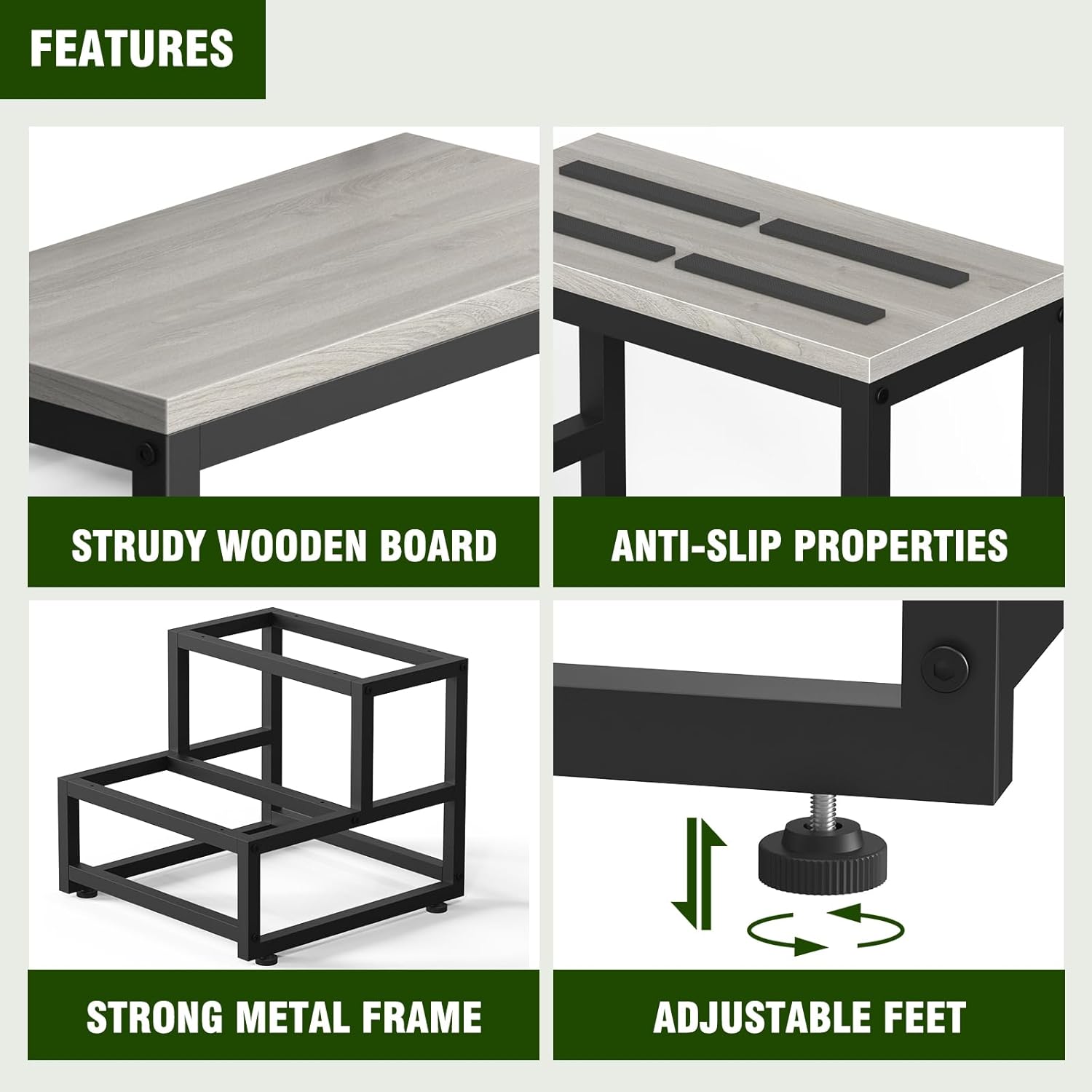 LIANTRAL - marchepied 2 marches - acier et bois, 200kg, gris/noir