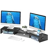 BONTEC Support Moniteur Double en Bois avec Rainure pour Smartphone, Support Ecran PC de Bureau à...