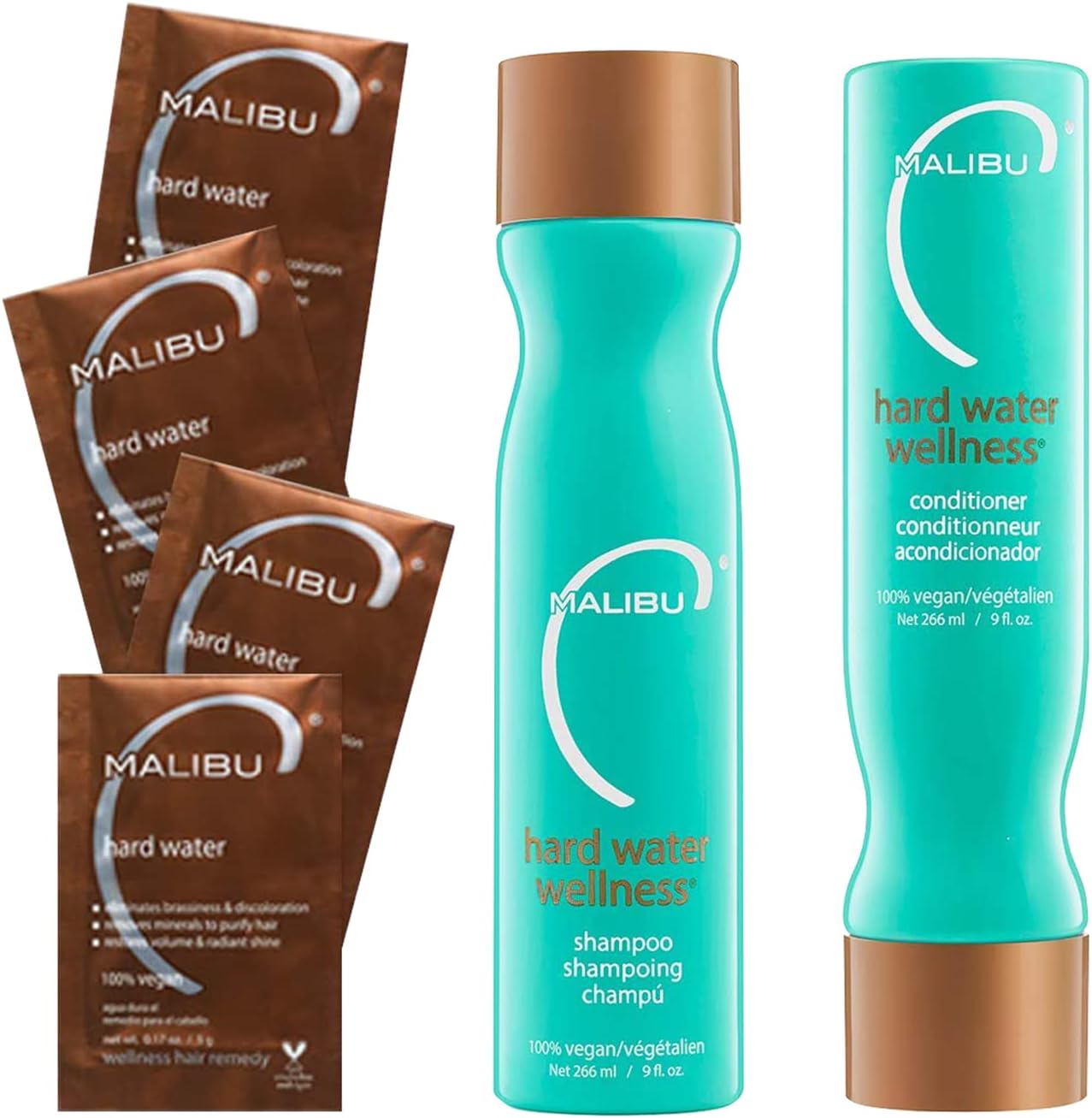 Malibu C - kit bien-être eau dure, shampoing 9oz, soin 9oz, traitement 0,17oz