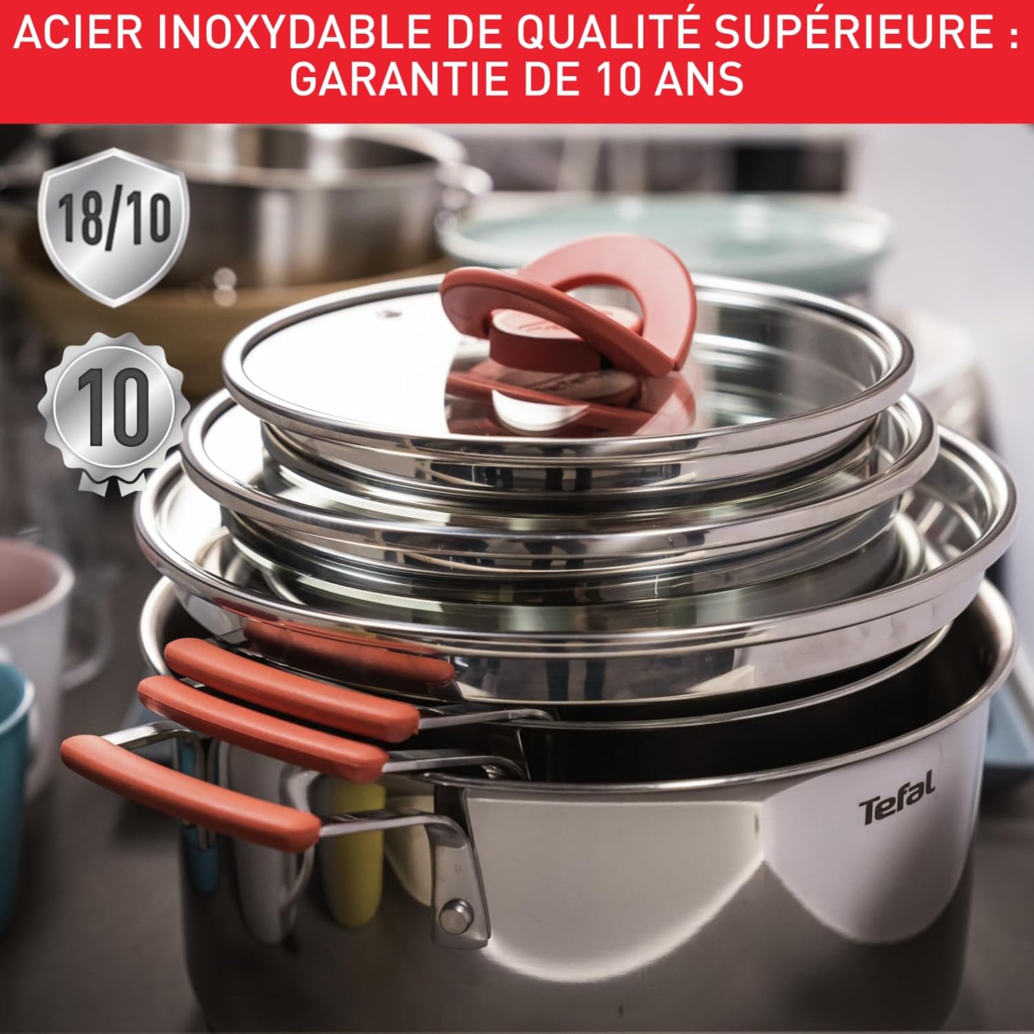 Tefal - batterie de cuisine 13 pcs - inox 18/10, induction, empilable, Opti'Space G720SD74