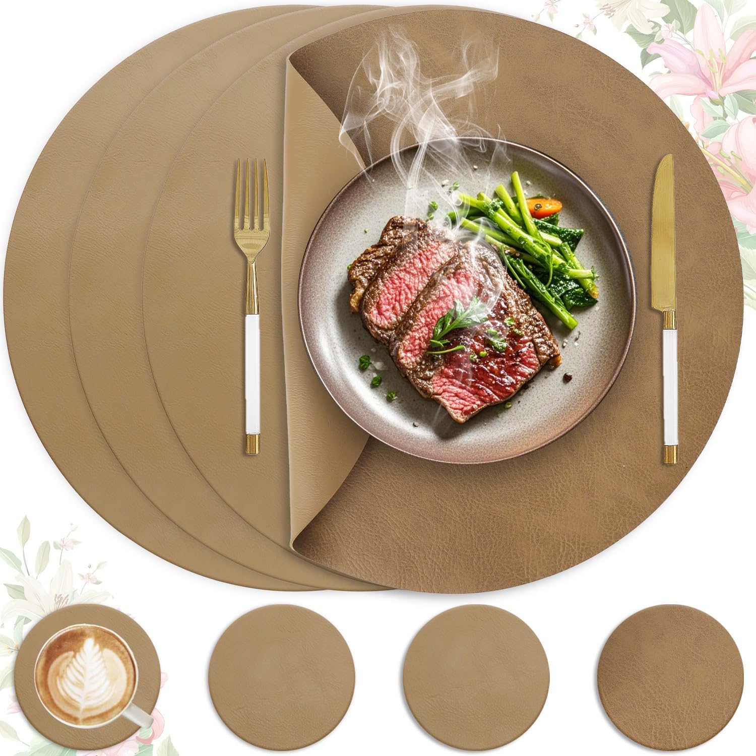 Set de table - cuir PU double face - 36x36cm - lavable, antidérapant, lot de 4