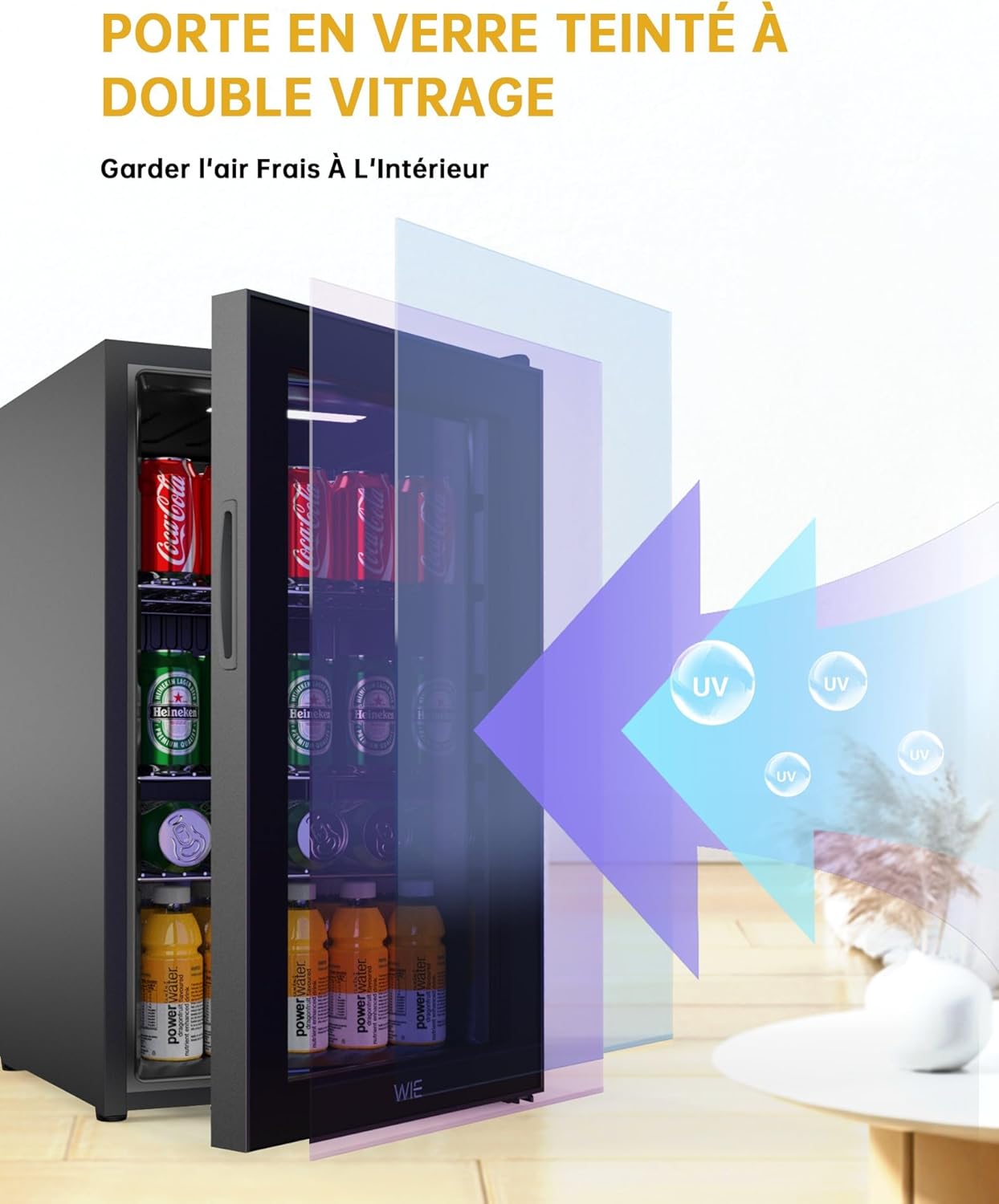 WIE - Mini réfrigérateur 70L - double vitre, silencieux, 105 canettes