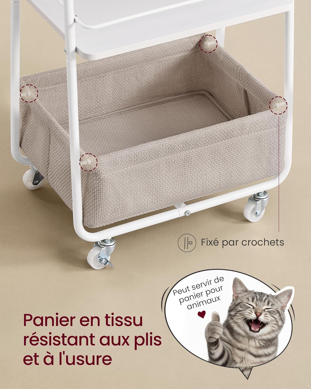 VASAGLE - LILEA Collection - 3 niveaux, panier tissu, à roulettes - LRC001WB01