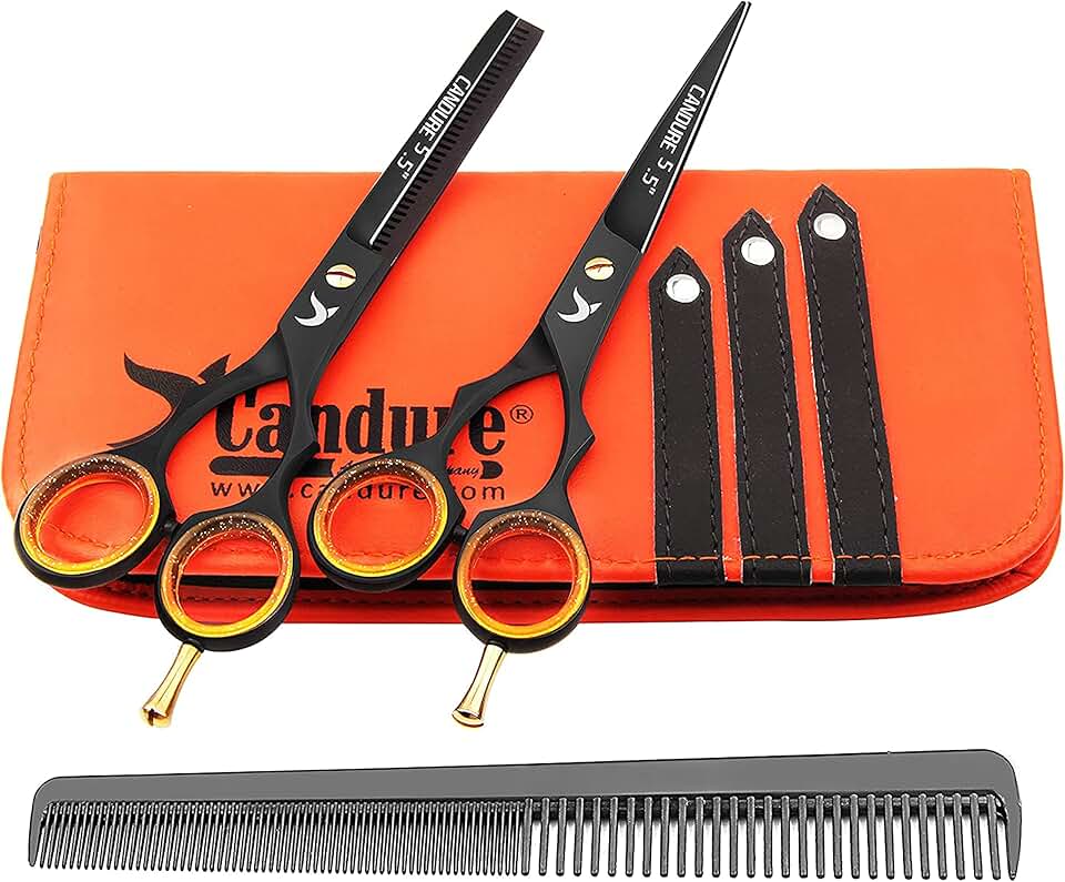 Candure - Ciseaux de coiffure Salon Pro - 5,5 pouces - Lames noires, coupe précise