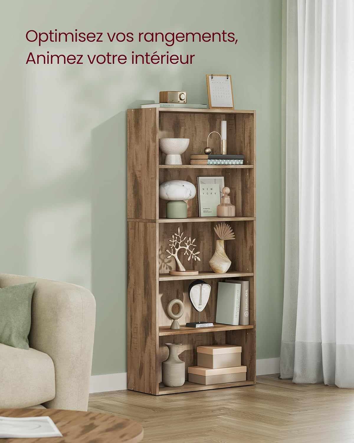 VASAGLE - étagère 5 niveaux - 24x60x134,2 cm - rangement ouvert - LBC165T50