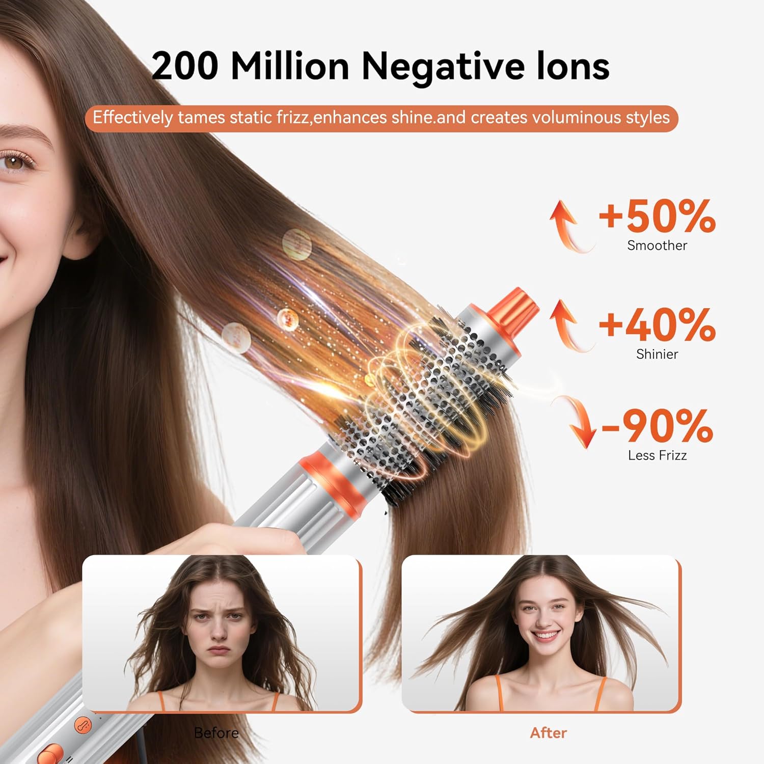 Air Brush 5 en 1 - Brosse coiffante pliante, 110000 tr/min, séchage, lissage, bouclage, argent