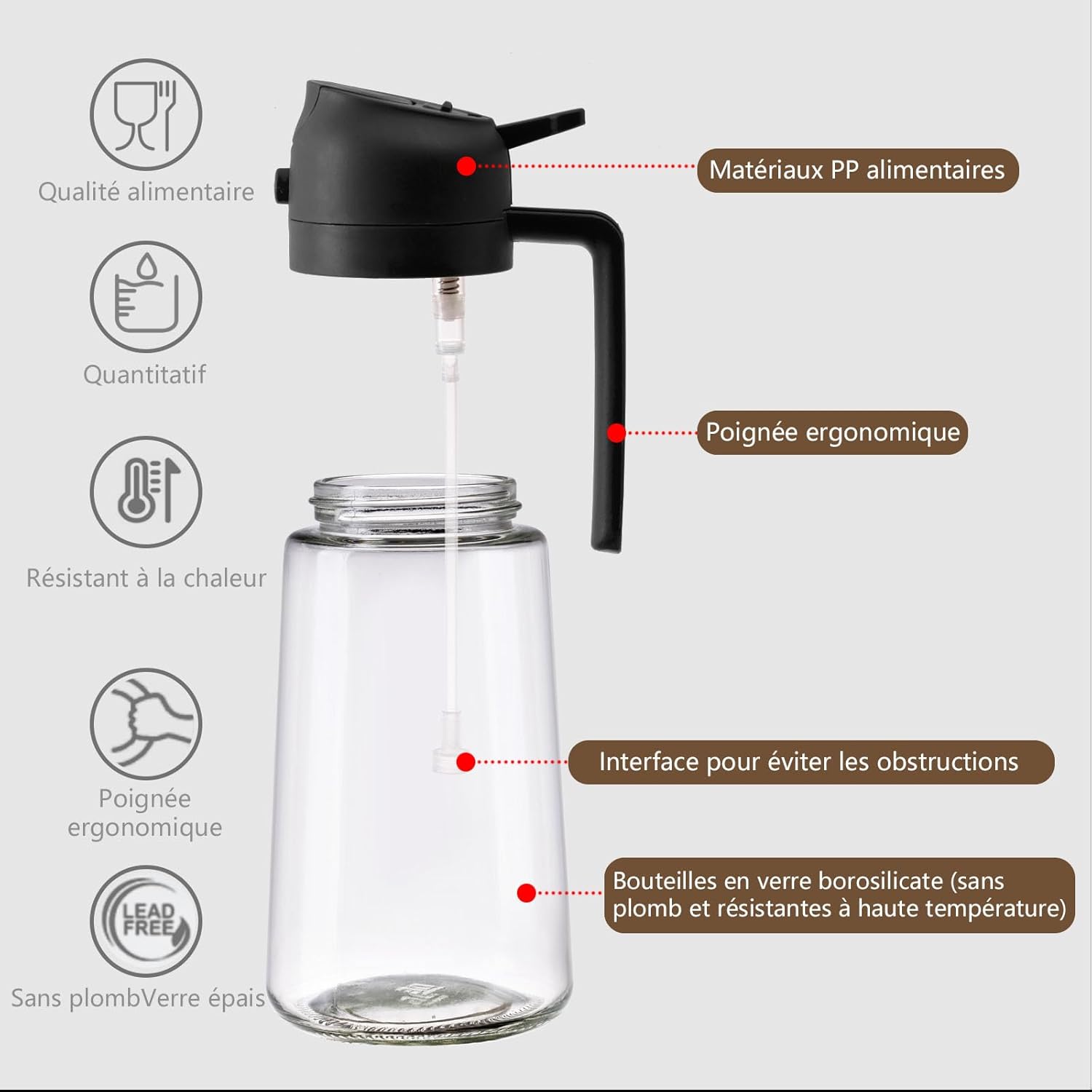 Distributeur d'huile 470ml - spray multi-usages cuisine, barbecue
