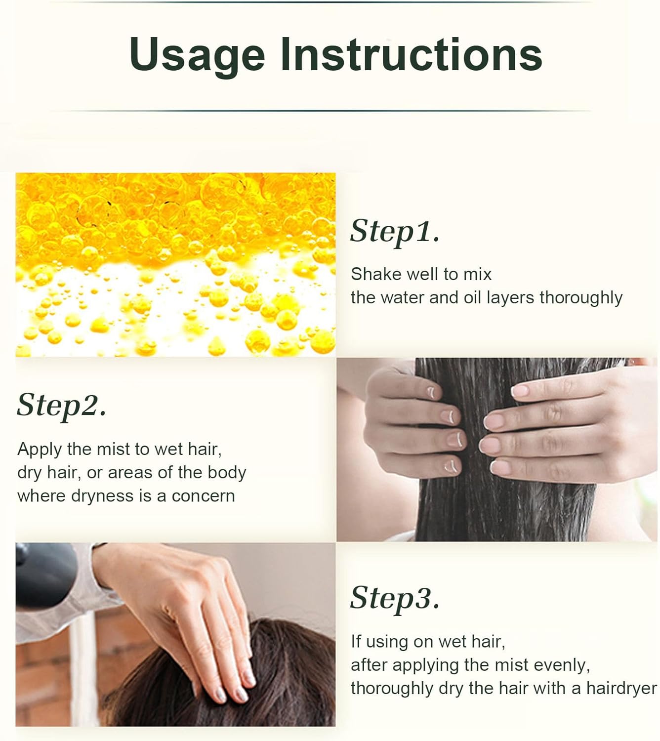 Huile capillaire - Gold Mist 95ml - spray hydratant corps et cheveux - soin cuticules, peau sèche, fabriqué au Japon