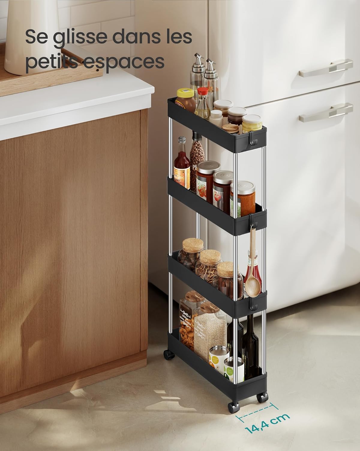 SONGMICS - chariot 4 niveaux, acier, 14,4x42x86cm, 6 crochets, KSC008B01