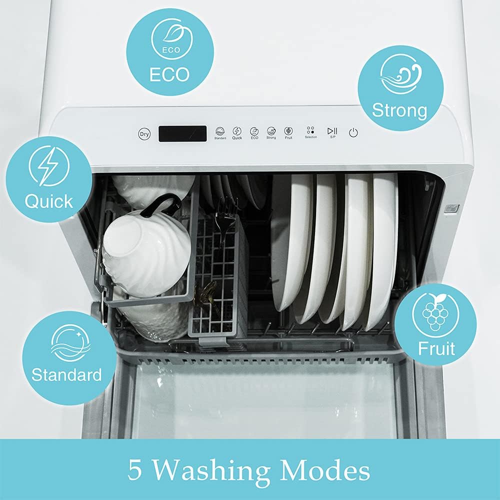 Lave-vaisselle de table - compact - 5 programmes, écran LED, portable