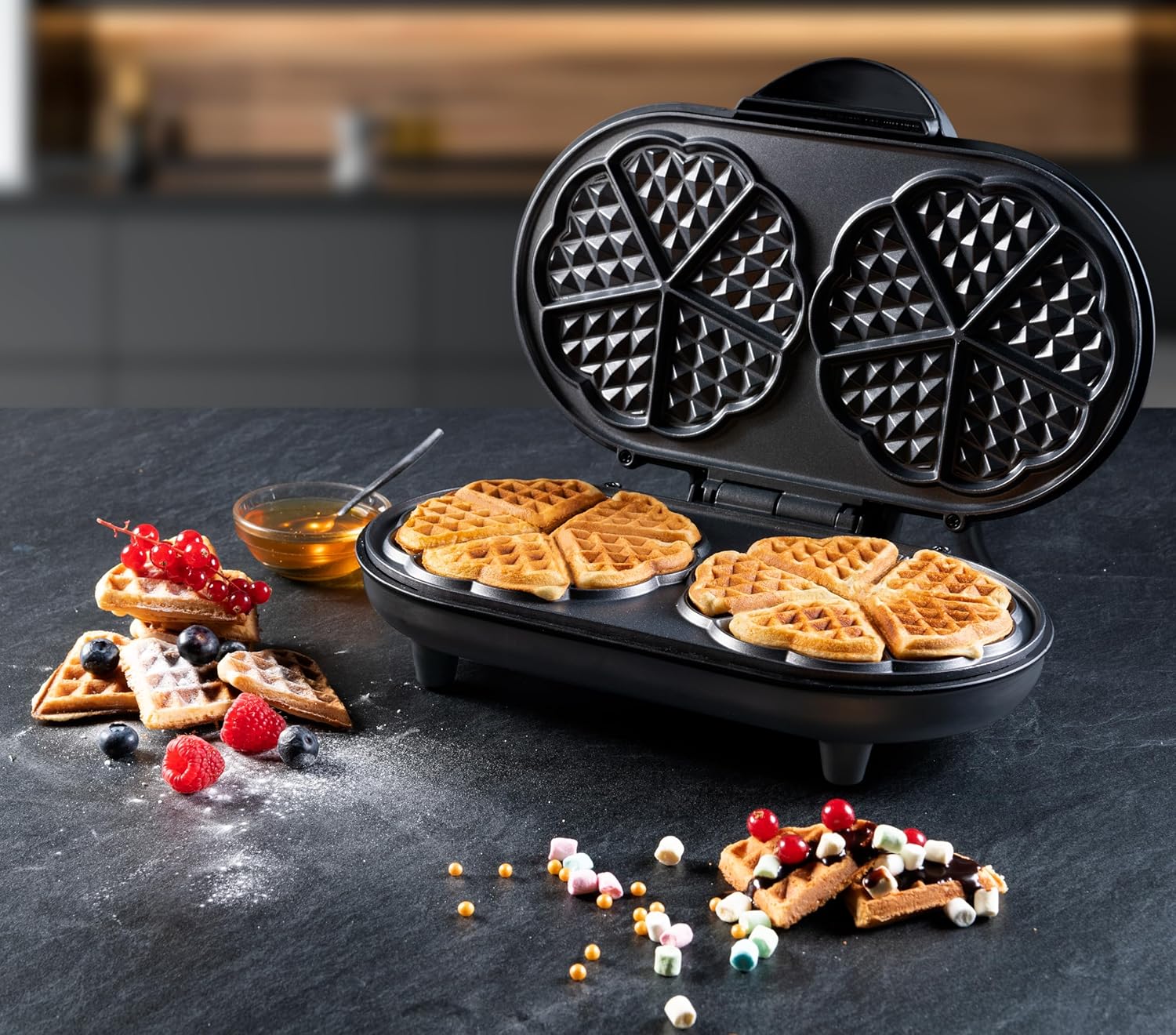 Bestron - gaufrier double Sweet Dreams - anti-adhésif, noir mat