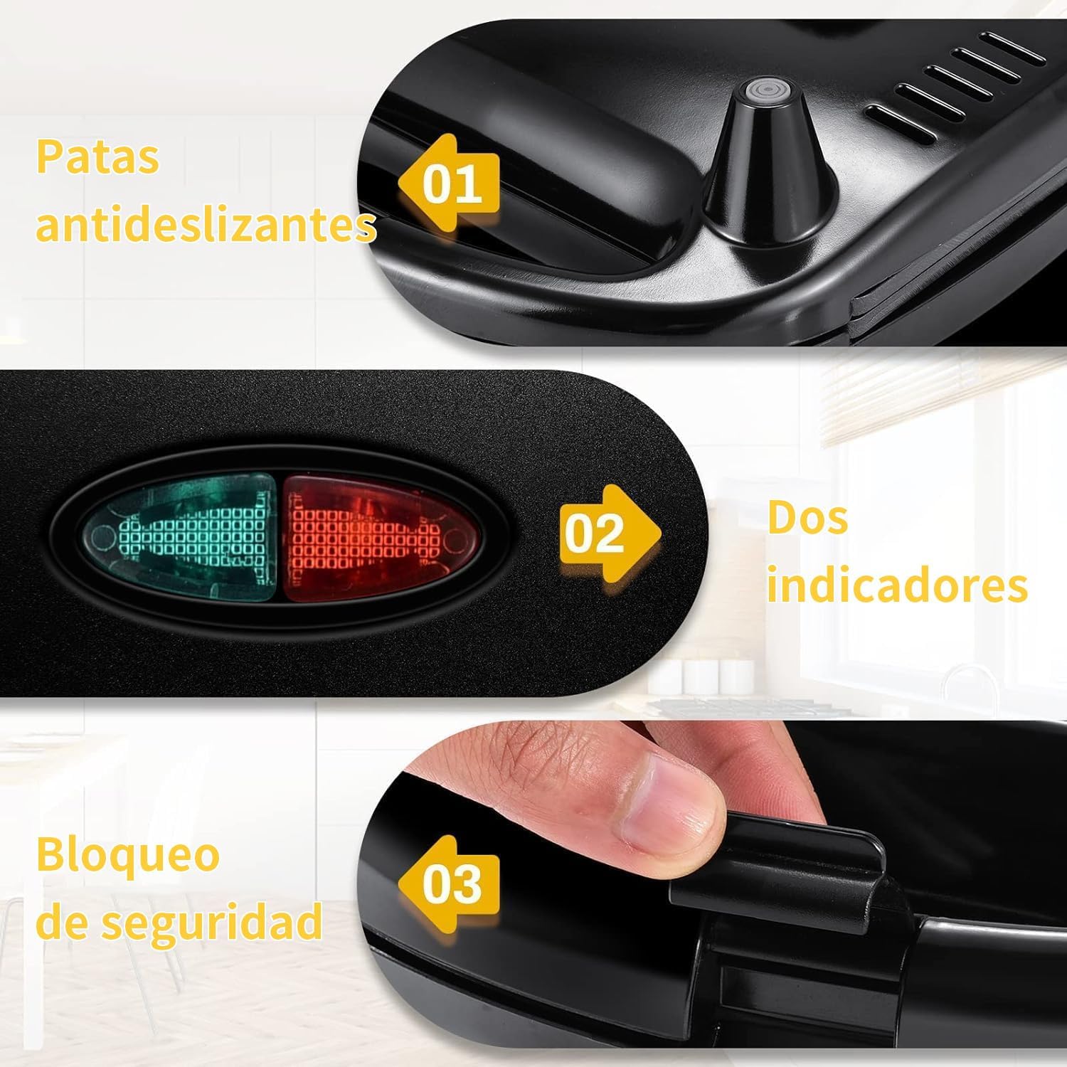 YASHE - Grill Panini 750W - plaques antiadhésives, poignée froide