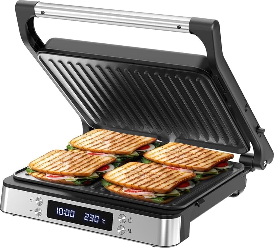 Olvy - Appareil à Croque-Monsieur 3-en-1, 2000W, plaques antiadhésives, ouverture 180°, température réglable, minuterie,