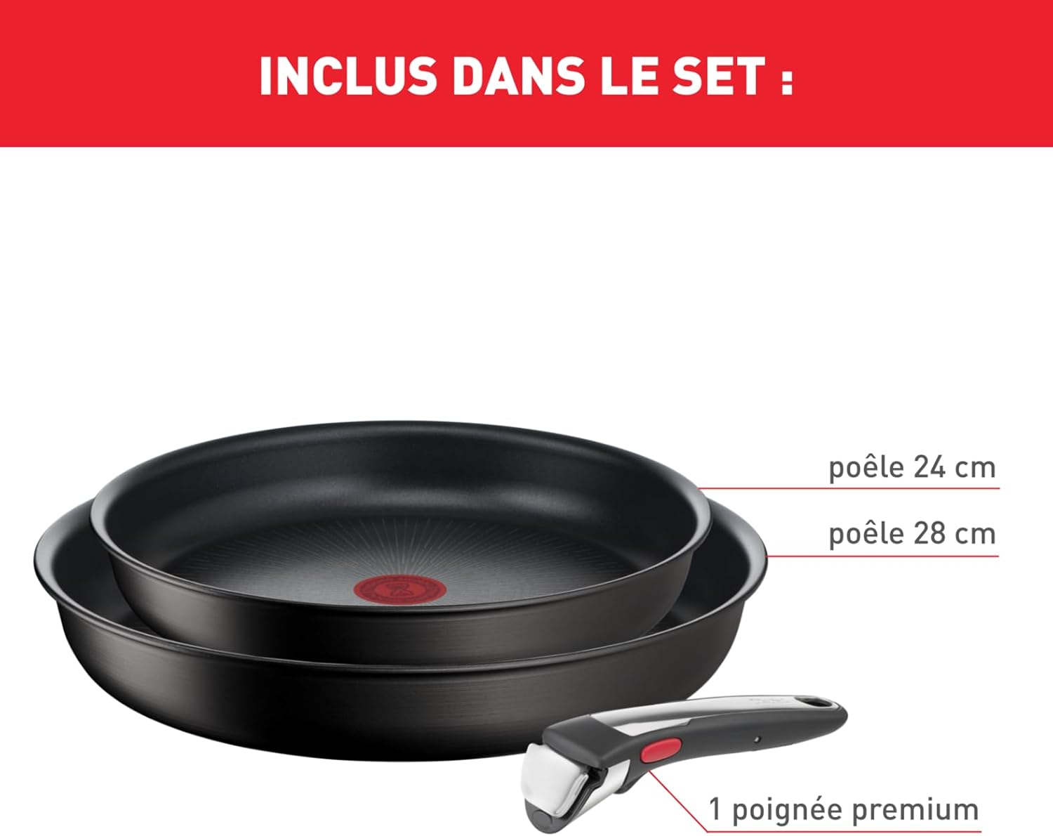 Tefal - Ingenio Eco Resist - 2 poêles, poignée amovible, induction, antiadhésif, empilable, L7679302