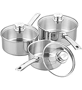 Tala Performance Lot de 3 casseroles en acier inoxydable avec couvercle en verre 16, 18 et 20 cm Mais...
