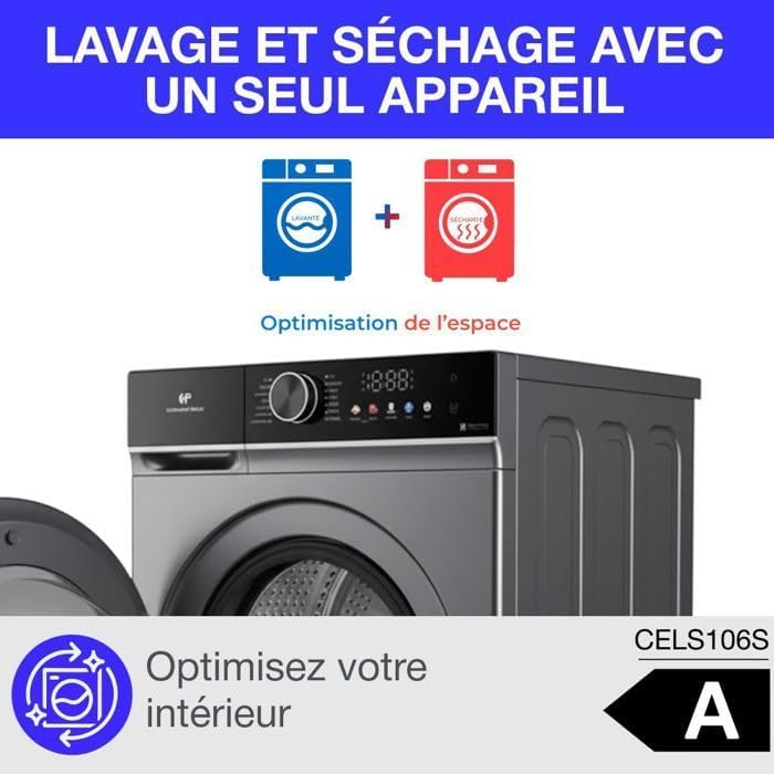 Continental Edison - lave-linge séchant - 60 cm - 10/6 kg, moteur induction, silver - CELS106S