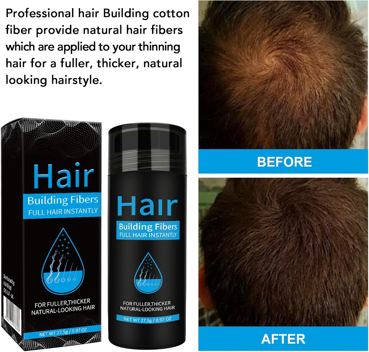 Fibres capillaires - kératine densifiante - noir - cheveux plus épais, aspect naturel