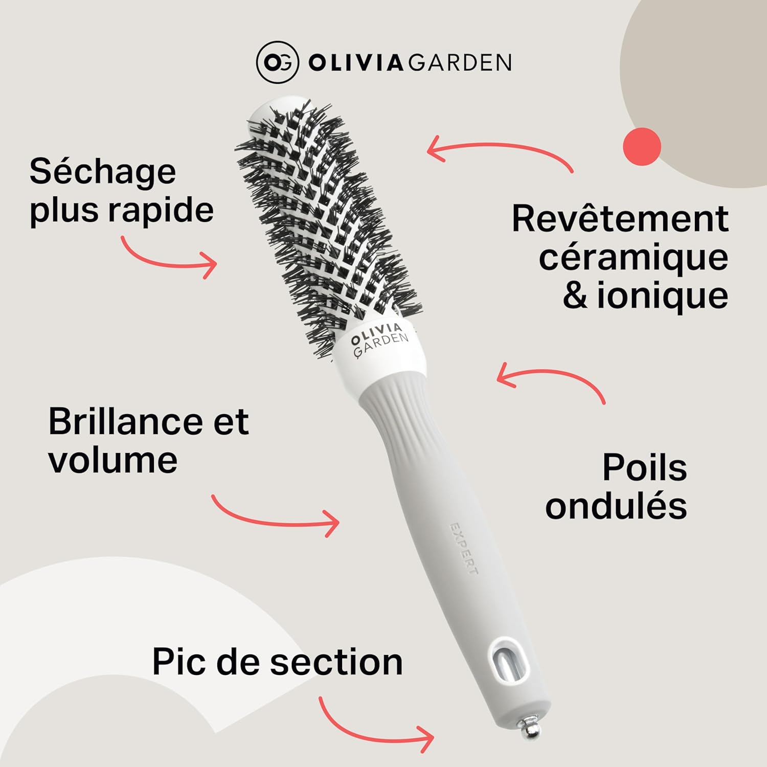 Olivia Garden - Expert Blowout - ronde, céramique, antistatique, brillance