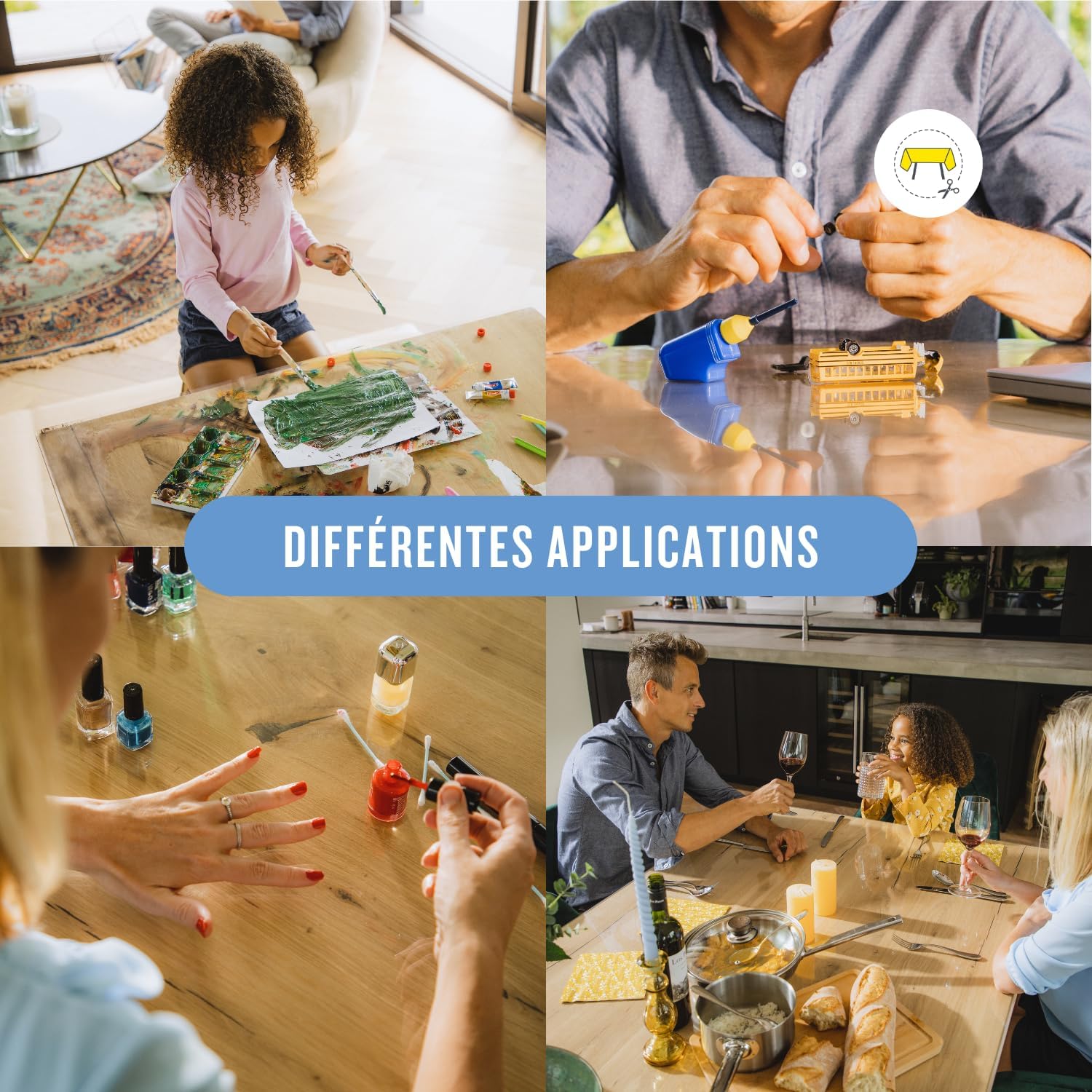 Nappe transparente ronde 85 cm, épaisseur 3mm, bords inclinés, toile lavable