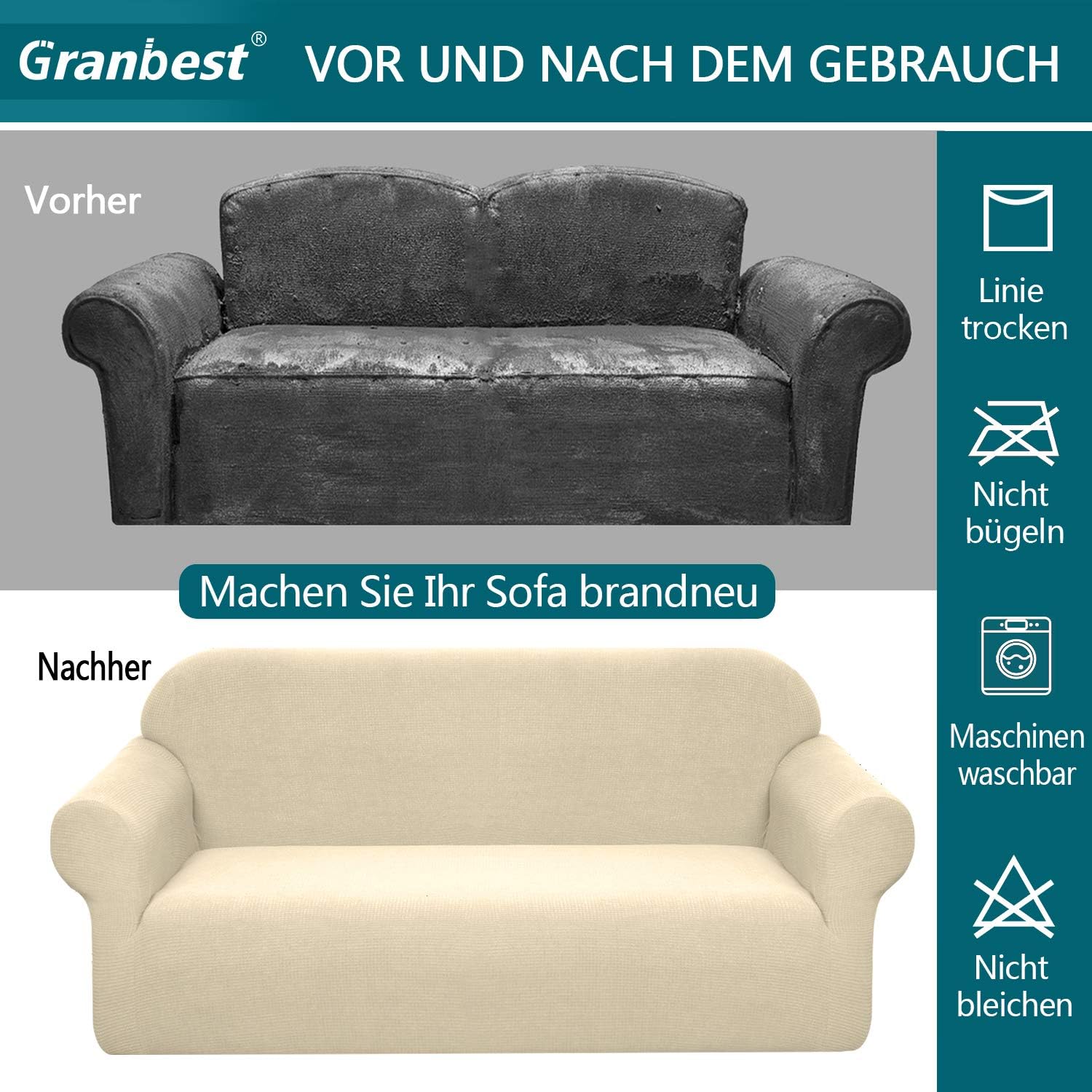 Granbest - housse Stretch imperméable 2 places - spandex, mousse antidérapante, beige