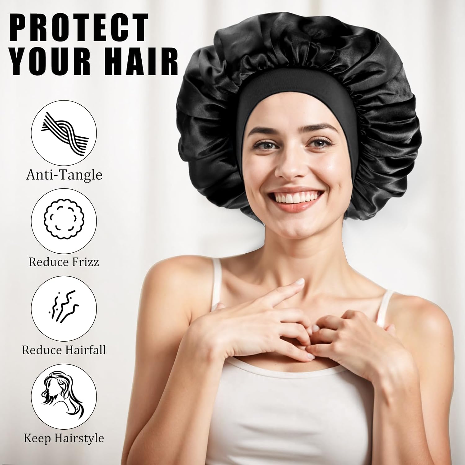 Bonnet Satin Cheveux Nuit - bonnet élastique - soin cheveux - confortable