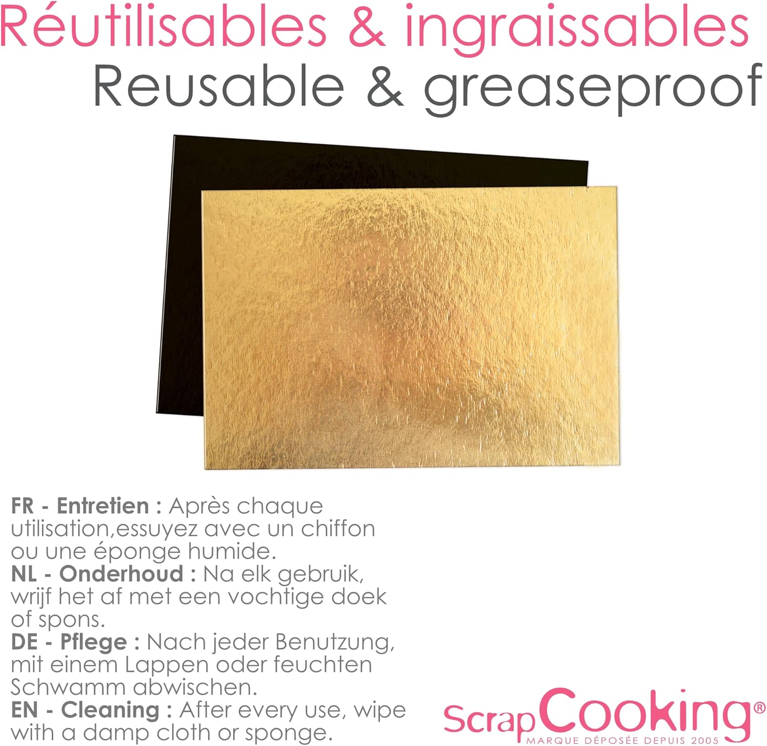 ScrapCooking - kit supports à gâteaux réversibles 30x20cm - carton doré/noir 5197