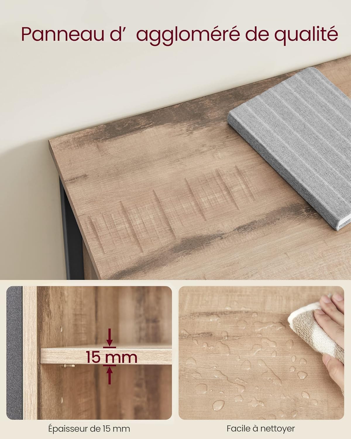 VASAGLE - buffet cuisine série LSC - 30x70x80 cm, porte coulissante, tiroirs, étagères réglables, marron/noir - LSC100B5