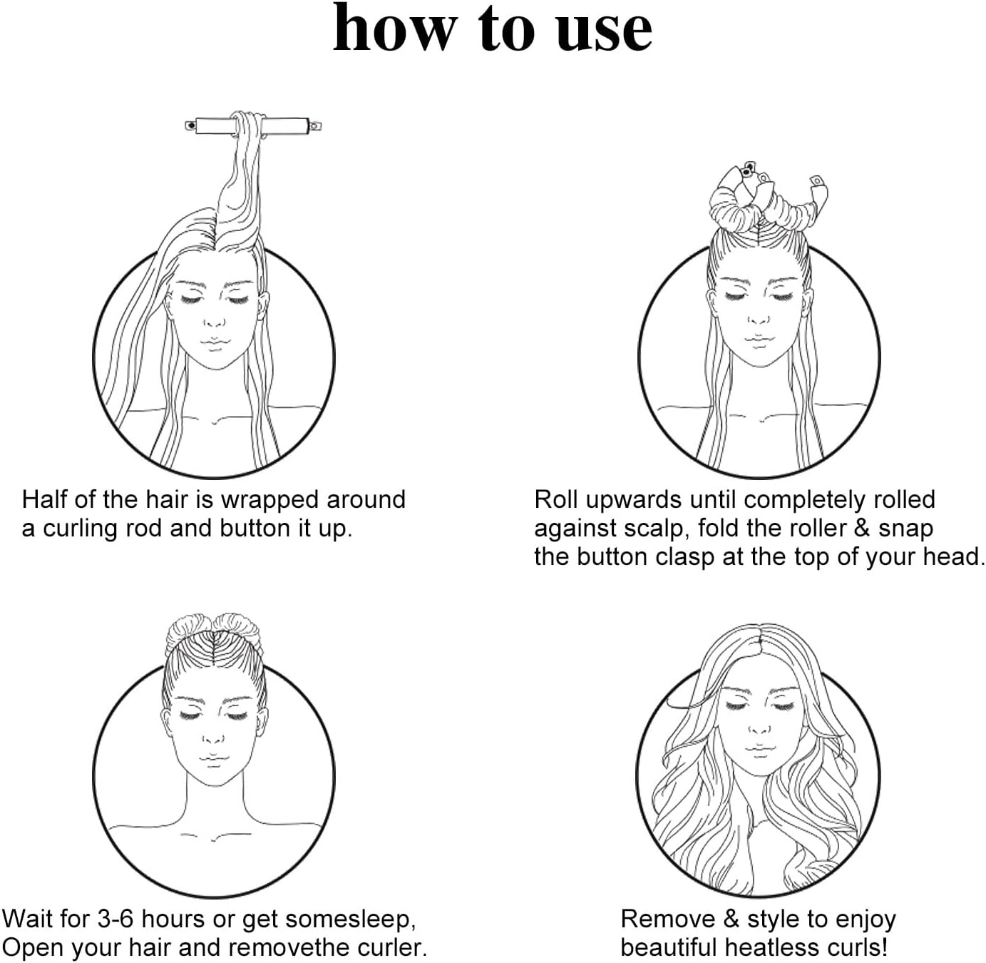 Boucle cheveux sans chaleur - lot de 4 - tous types, overnight, boudins