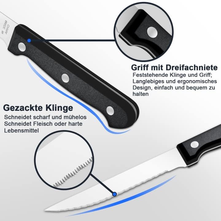 Couteaux à steak - acier inoxydable - 8 pièces - lame dentelée, compatible lave-vaisselle
