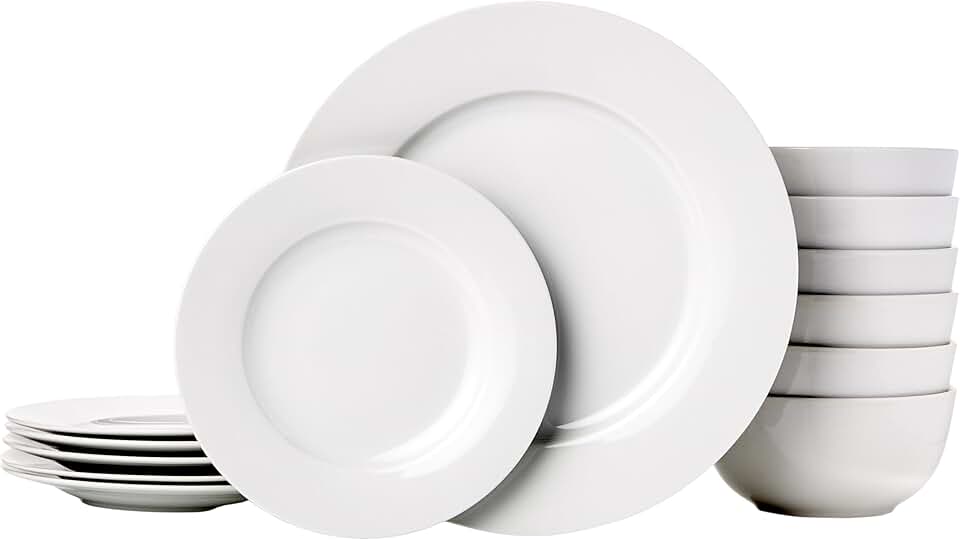 m-dealz Basics - service de table 18 pièces - porcelaine blanche - vaisselle pour 6 personnes