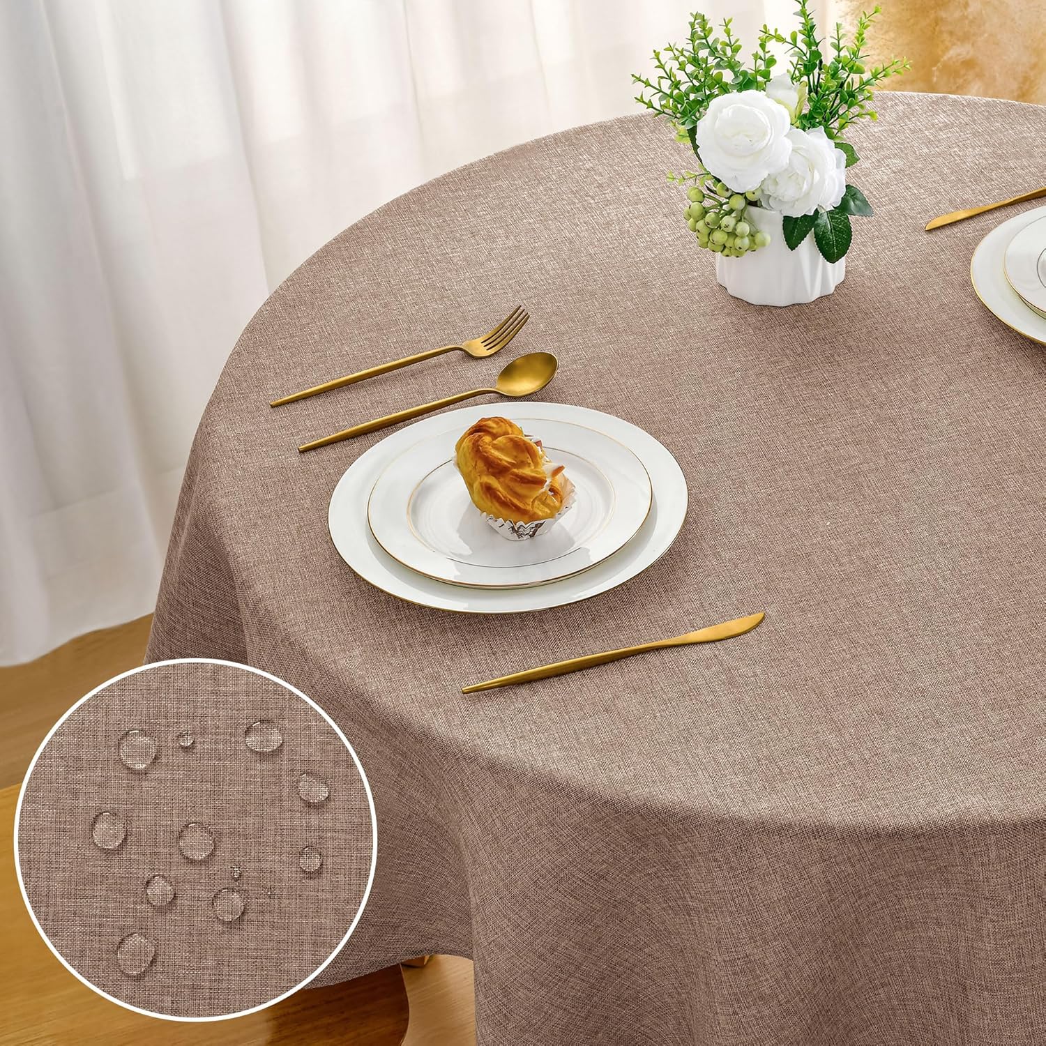 DWCN - nappe ronde effet lin lavable 180 cm, usage intérieur/extérieur