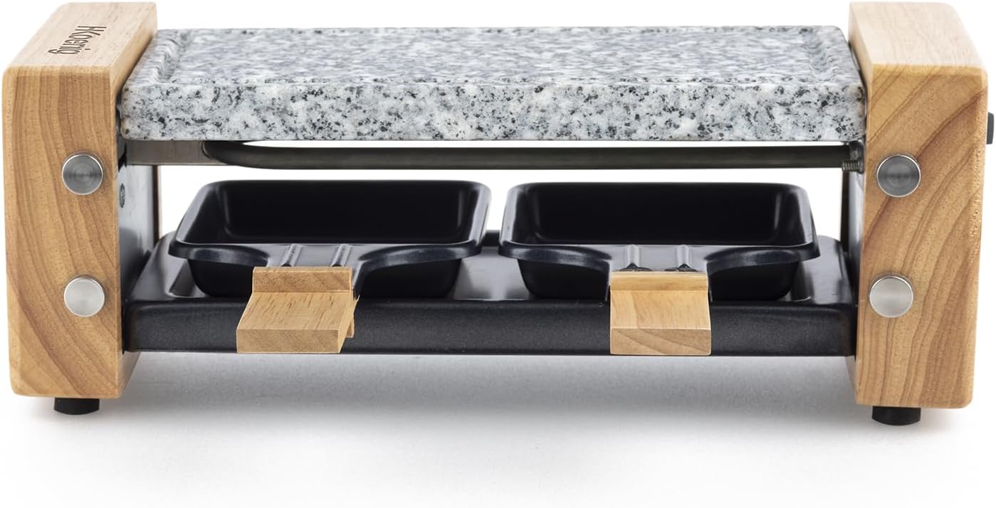 H.Koenig - Duo WOD2 - pour 2 personnes - bois naturel, pierre amovible, 2 poêlons, 2 spatules