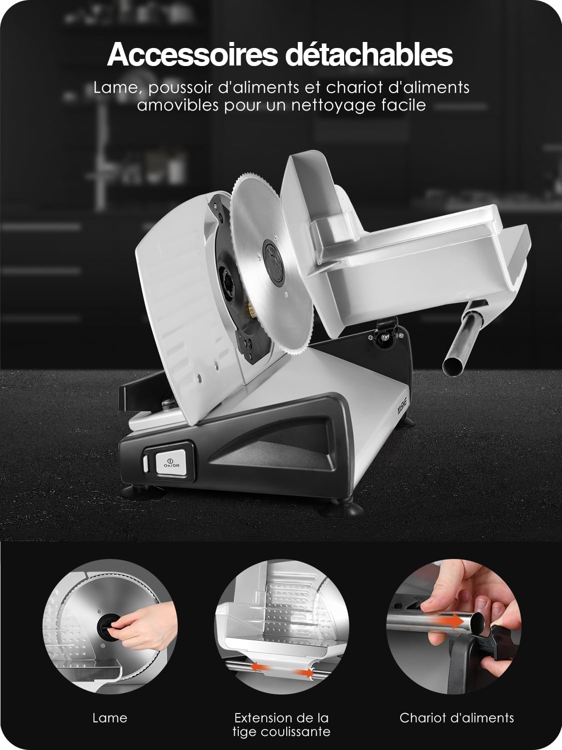 YASHE - trancheuse série SL-518 - 19cm, 250W, épaisseur réglable, sécurité, SL-518