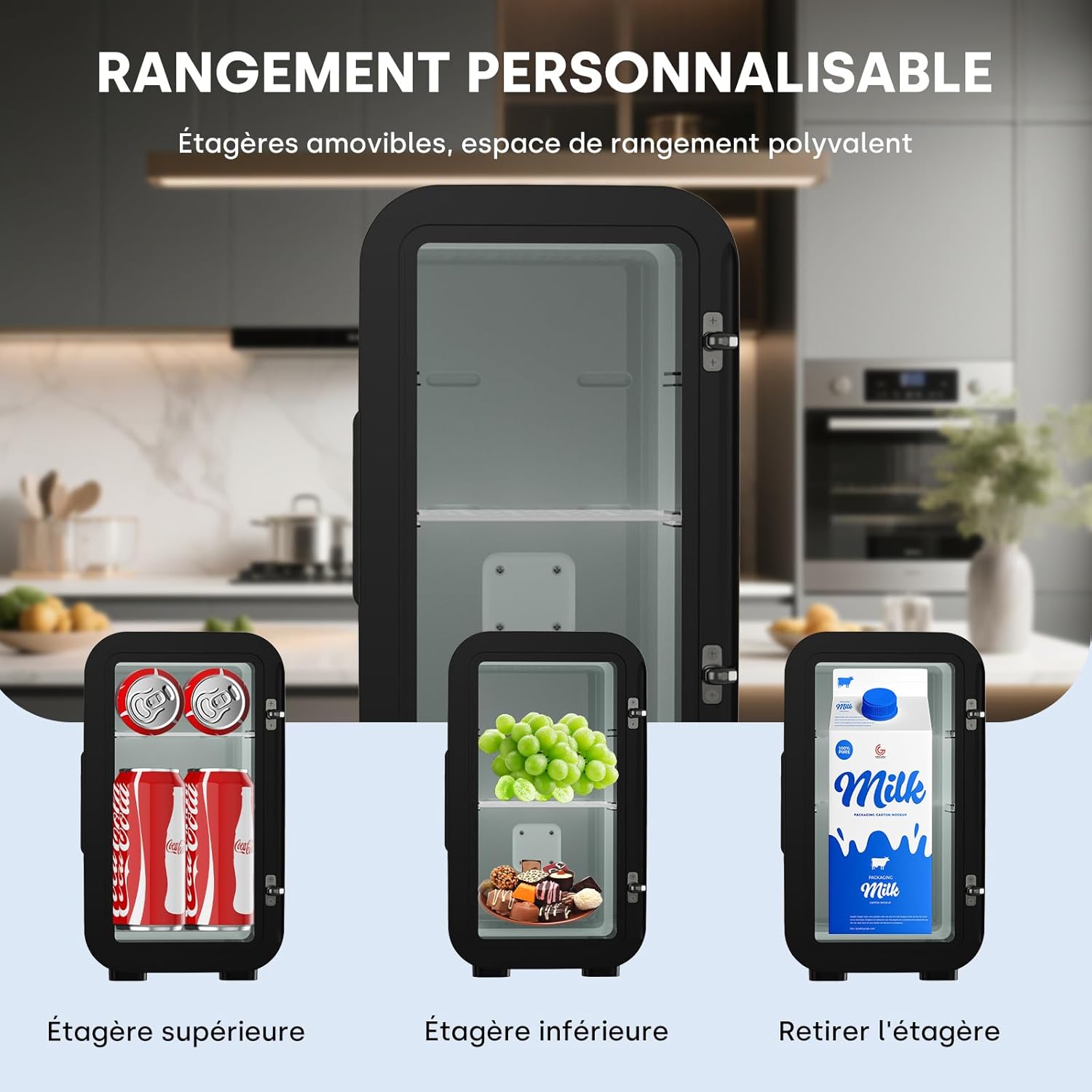 Enventor - Mini frigo 6L, AC/12V, froid/chaud, compact, noir