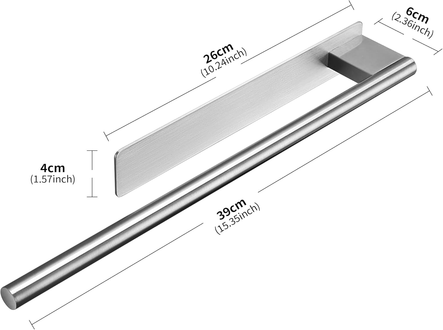 Porte-serviettes mural - inox 304, adhésif, 1 bras, argent brossé, salle de bain/cuisine