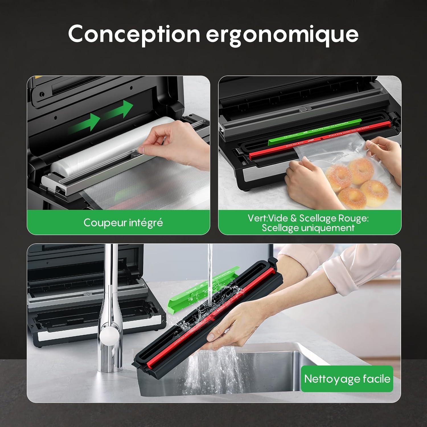 FRESKO - Machine Sous Vide AutoMax - compacte - 140W, détection sec/humide, coupeur intégré, 2 rouleaux, AutoMax V8