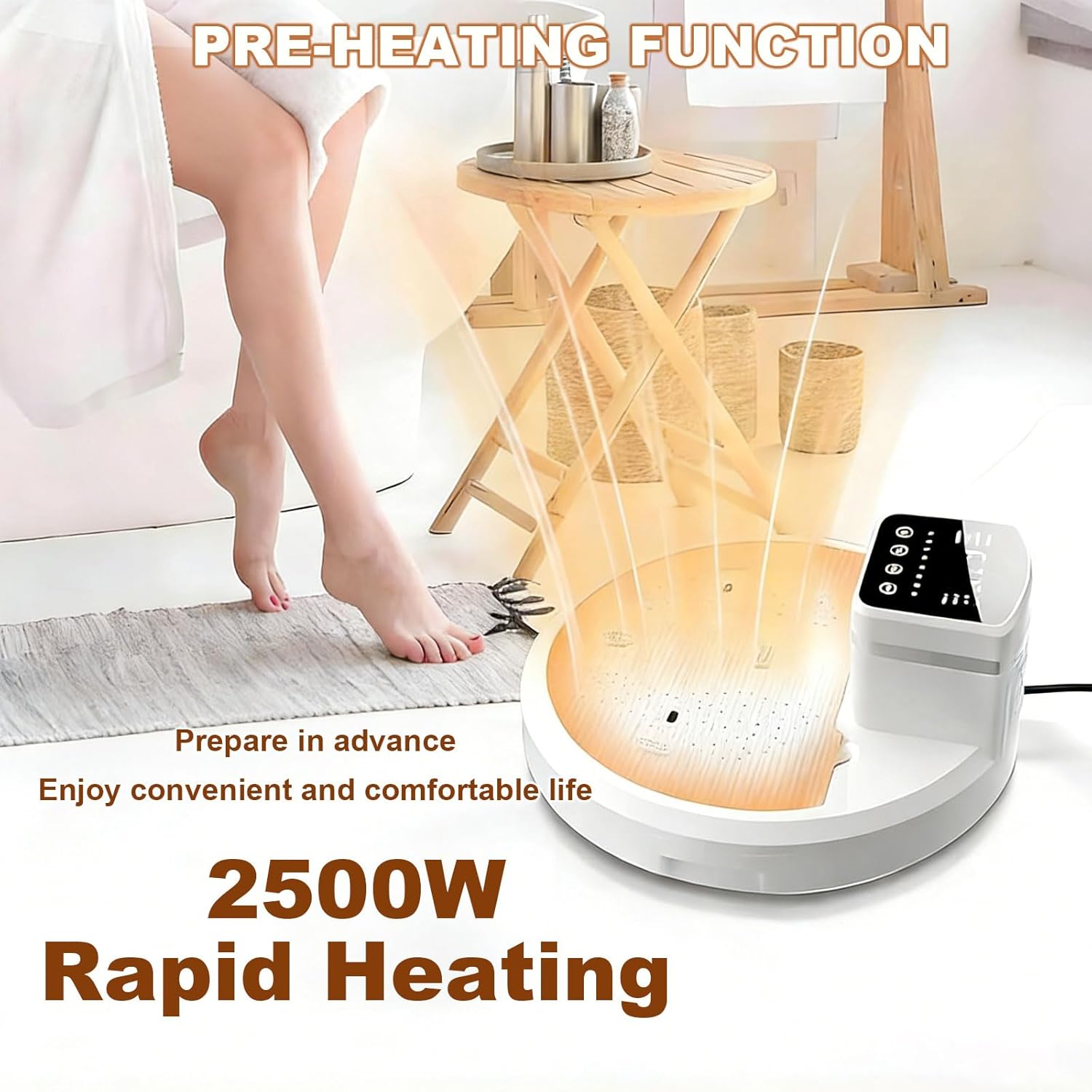 Sèche-corps 2500W, air chaud/froid, panneau LED, étanche, salle de bain