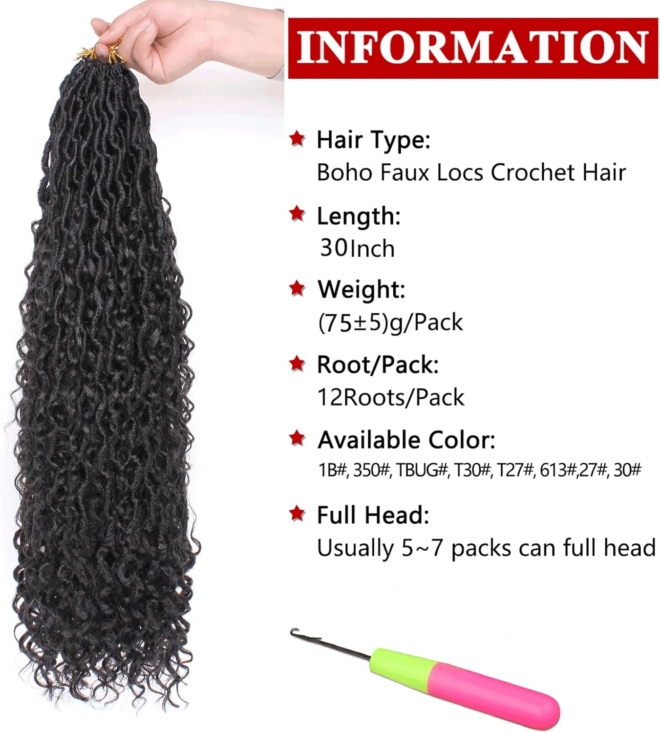 Xtrend - River Faux Locs 30’’ - 8 packs, bouclés, pré-bouclés, 1B#