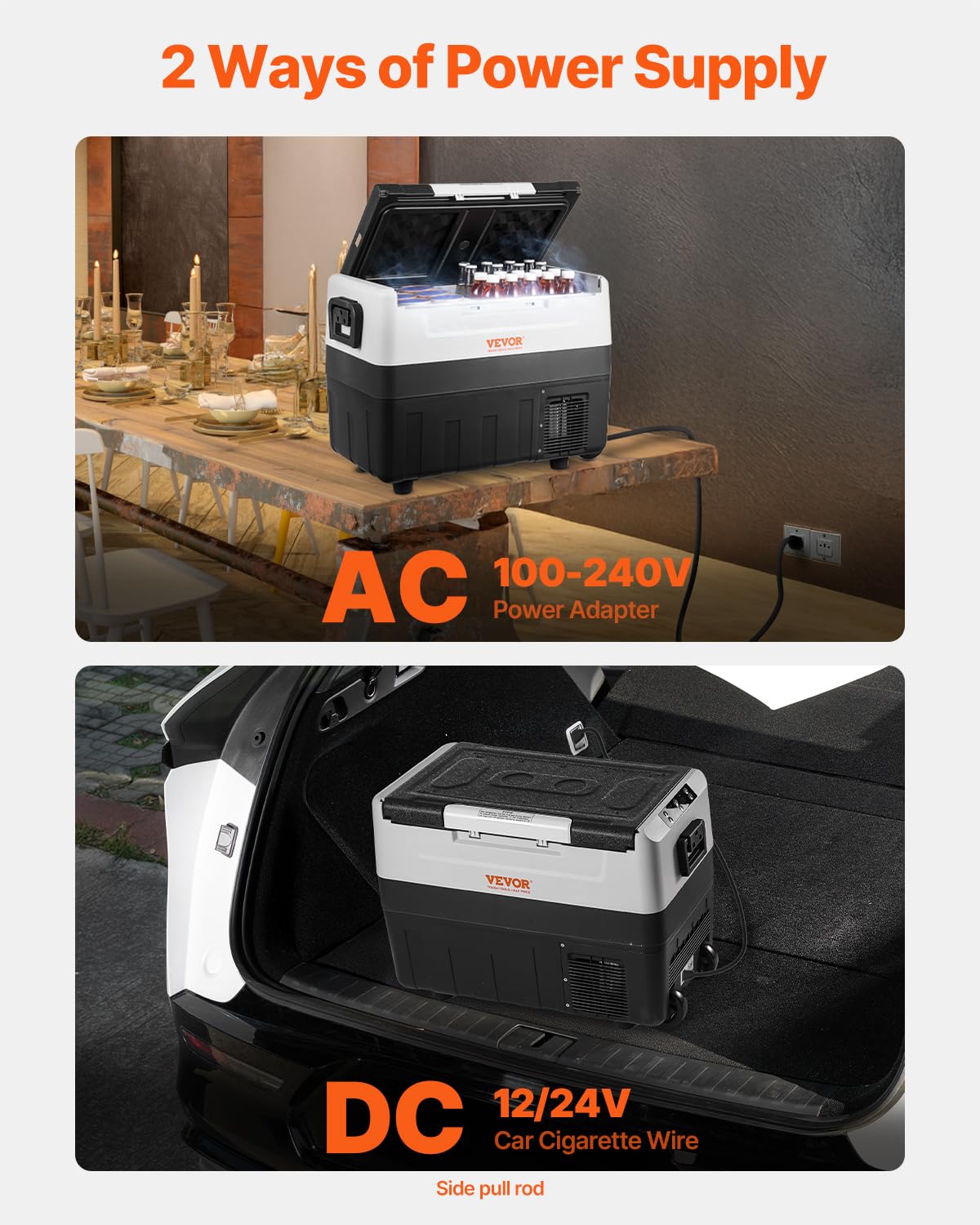 VEVOR - Glacière portable 45L - double zone, -20°C à 10°C, 0,6 kWh, 12/24V, 100-240V